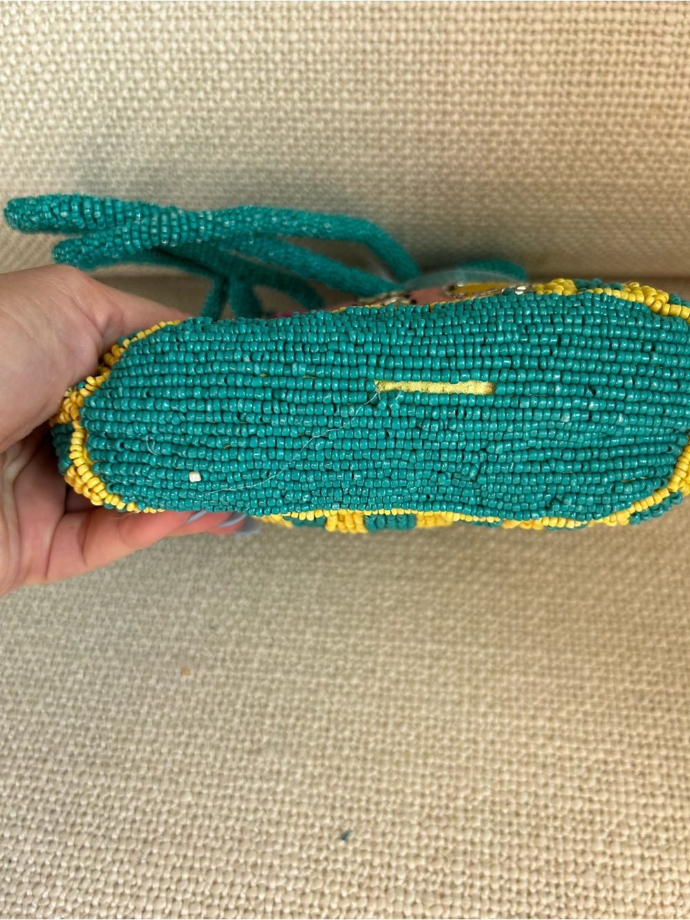 NWT Handmade Beaded Sardines Hand Bag Novelty Fish Purse Turquoise Yellow - Picture 4 of 6
